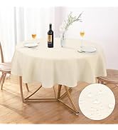 AUSSPVOCT Textured Tablecloth Round 60 Inch Waterproof Spill-Proof Wipeable Table Cloth Wrinkle F...
