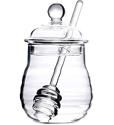 Lawei Honey Jar with Dipper and Lid Glass - Heat-Resistant 10 oz Beehive Honey Pot for Store Hone...