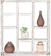 MITREL 17.7x15.7-Inch Shadow Box Shelf 9-Slot Rustic Floating Shelves Larger Wall Mounted Shelf L...