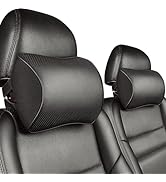Aukee Car Headrest Pillow with Genuine Leather Cover Memory Foam Neck Cushion for Driving Home Of...