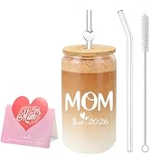 DAMCONME Pregnancy Gift for Expecting Mother, Est 2026 Glass Cup with Bamboo Lid and Glass Straws...
