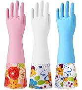 Bamllum 3 Pairs Rubber Cleaning Gloves, Household Kitchen Dishwashing Gloves with Cotton Flocked ...