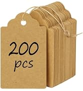 Uniclife 200 Pcs Price Tags with String Attached Writable Brown Kraft Paper Tags with Jute Twine ...