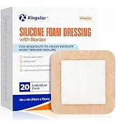 Kingstar Silicone Foam Dressing 4x4 with Gentle Border, 20 Pack - Waterproof Adhesive Foam Bandag...
