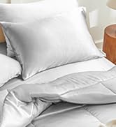 MR&HM Queen Comforter Set Beige, Reversible Satin Microfiber Comforter Set for All Seasons, 3 Pie...