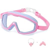 CJAYKMO Children's Swim Goggles, Wide View Anti-Fog & Waterproof Large Frame Swim Glasses for Boy...