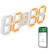 APP Control 3D LED Wall Clock 15 inch Multicolor LED Digital Alarm Clock with 5 Levels Dimmable B...