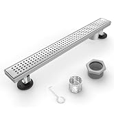 HTOH Shower Drain Offset for Bathroom: 24-Inch Brushed Nickel Linear Shower Drain with Removable ...