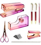 Creechwa Red Purple Acrylic Desk Accessory Kit, Gradient 9PCS Desktop Stapler Set, Women Office S...