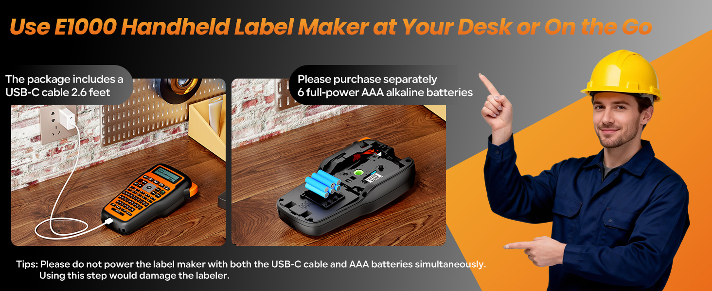 label maker printer with dual-power