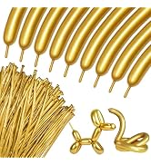 100Pcs 260 Balloons Metallic Gold Long Balloons for balloon animals, Gold Skinny Latex Twisting B...