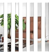 10Pcs Self-Adhesive Mirror Wall Stickers, Striped Acrylic Border Decals, 5x20cm Mirror Tiles for ...