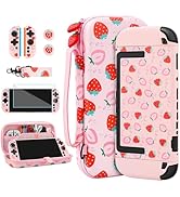 RHOTALL Pink Strawberry Carrying Case for Nintendo Switch 2,Cute Protective Hard Portable Travel ...