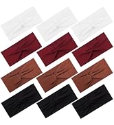 12 Pcs Stretchy Headbands for Women, Absorbed Sport Headband Soft Twist Knotted Hairbands for Dai...