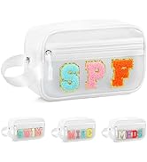 TESAFNG Preppy Patch SPF Bag Clear Makeup Letter Bag, Waterproof Zipper Sunscreen Bag Toiletry Po...