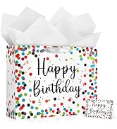 YoungTree Large Happy Birthday Gift Bag with Tissue Papers and Greeting Card, Portable Paper Gift...