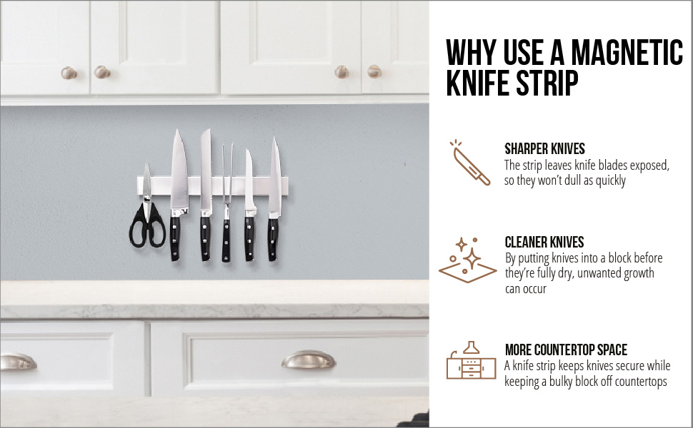 magnetic knife holder knife strip in kitchen above kitchen counter