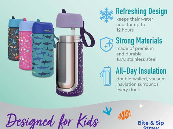 bentgo, bentgo stainless water bottle, water bottle, water bottle for kids, leak-proof water bottle