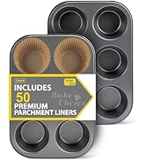 Bake Choice 2 Pack Jumbo Muffin Pan for Baking, Extra Large Cupcake Pan includes 50 Natural Jumbo...