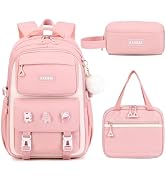 Girls Backpack, 3pcs Sets Kids Backpack for Girls with Anti-theft Back Pocket, Lightweight School...