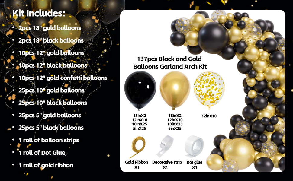 black and gold balloon garland kit