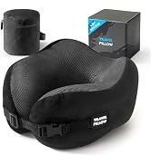 PEUJEW Neck Pillow Travel Pillow - 100% Pure Memory Foam Airplane Pillow with Adjustable Clasp & ...