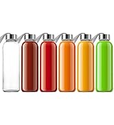 QCen 18oz Clear Glass Bottle for Juicing, Reusable Glass Water Bottles for Juicer Machine, with S...