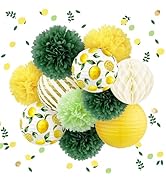 AOBKIAT Wedding Party Decorations Set, 12 PCS Yellow Green White Lemon Pattern Paper Lanterns and...