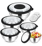 Herogo 5-Piece Mixing Bowls with Visible Lids, 3 Grater Attachments, Stainless Steel Salad Servin...