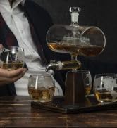 Whiskey Decanter Globe Set with 4 Etched Whiskey Glasses - for Liquor Scotch Bourbon Vodka, Gifts...
