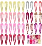 Glitter Pink Snap Hair Clips Set by FLAREANN – 36 PCS, 2 Inch Non-Slip Barrettes for Girls & Wome...