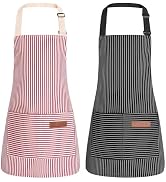 XLSXEXCL 2 Pack Stripes Kids Apron, Kids Cooking Aprons with 2 Pockets, Cute Aprons for Cooking f...