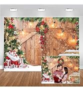 CHAIYA 8x6ft Christmas Backdrop Rustic Christmas Barn Wood Door Backdrop for Photography Xmas Tre...