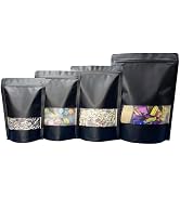 PABCK 50 Pcs Black Kraft Paper Bags Resealable Seeds Envelopes 3.5x5.1 inch | Paper Window Food S...