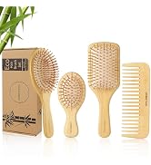 DEBETOOL Bamboo Hair Brush Set, Natural Wooden Bamboo Comb Paddle Detangling Hairbrush for Hair G...