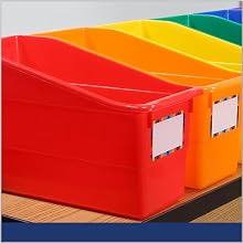 Really Good Stuff Durable Book And Binder Holders - 12-Pack Rainbow shown lined up on a desk