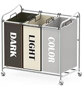 Simple Houseware Heavy Duty 3-Bag Laundry Sorter Rolling Cart, Silver/Assorted – Durable Triple L...