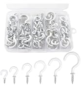 Romeda 90 Pcs White Ceiling Hooks kit, 6 Sizes Vinyl Coated Screw-in Plant, Kitchen, Cup, Ceiling...
