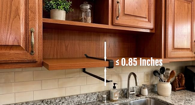 check shelf thickness before purchase, make sure it's less than 0.85 inches