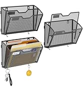 Docnest 2 Tier Mesh Wall File Holders with Hooks – 3 Pack Hanging Letter Holder - Document Organi...