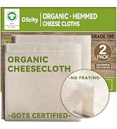 Organic Cheese Cloths, GOTS Certified, 2Pack, Grade 100, 20x20Inch Hemmed Cheese Cloth Reusable M...