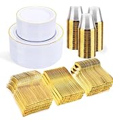 Gold Disposable Dinnerware Set for 100 Guests - 600PC BPA-Free Plastic Plates & Cutlery Kit with ...