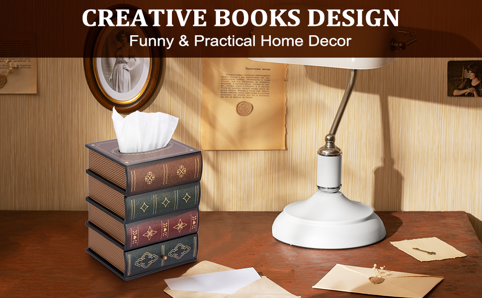 vintage tissue cover box with creative book shape design