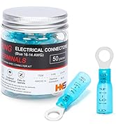 HKS 50 PCS Ring Terminals #10 Blue 16-14 AWG - M5 - Electrical Connectors - Heat Shrink Wire Conn...