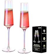 Cyimi Crystal Champagne Glass Flutes Set of 2 Iridescent, Premium Modern Champagne Glasses, Hand ...