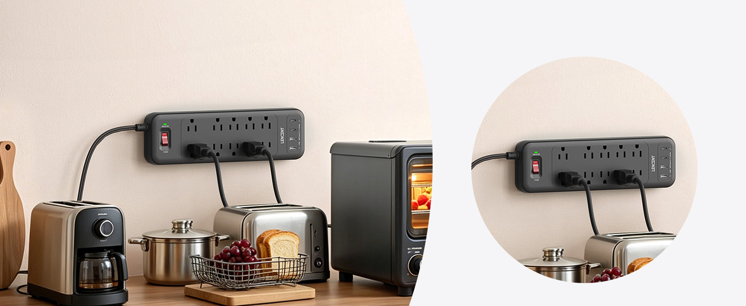 2 prong power strip with 10 AC outlets