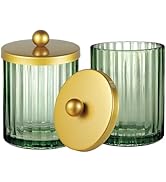 Amolliar Sage Green Glass Qtip Holder Dispenser, Bathroom Canister Apothecary Jar for Cotton Swab...