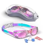 Hurdilen Kids Swim Goggles, Swimming Goggles for Kids with Nose Clip, Earplugs, Nose Bridge for A...
