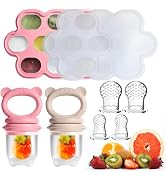 Baby Food Feeder Set, 2 Packs Fruit Feeder & Breastmilk Popsicle Molds Freezer Tray with Lid, Sil...