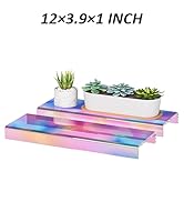 Sezanrpt Acrylic Shelf Riser 12x4.3x1 pack of 2, Iridescent Display Shelf 12” for Shoes, Glasses,...